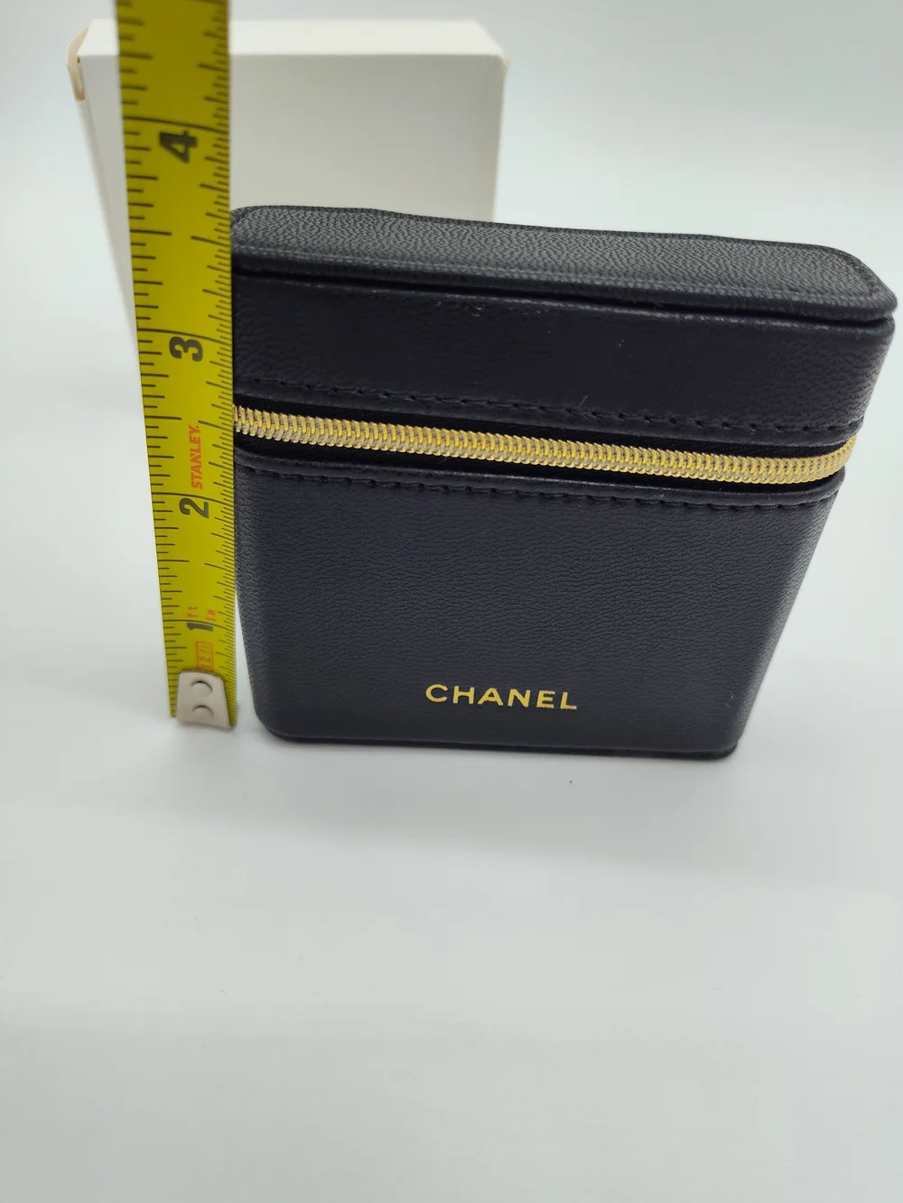 CHANEL MAKEUP PROMO Black Lipstick Case Storage Organizer Mirror Gold Zip NIB